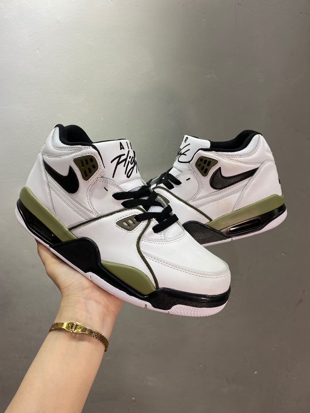 Air Jordan Flight 89 White Black Army Green Shoes - Click Image to Close